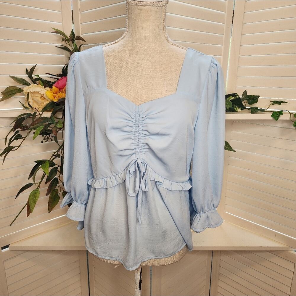 168 SHE & SKY BABY BLUE PEPLUM NEW BLOUSE - Picture 2 of 7